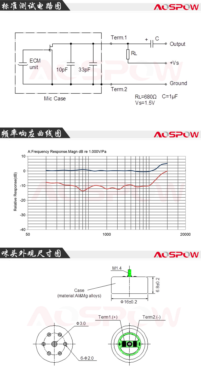 16mm大振膜咪頭規(guī)格書尺寸